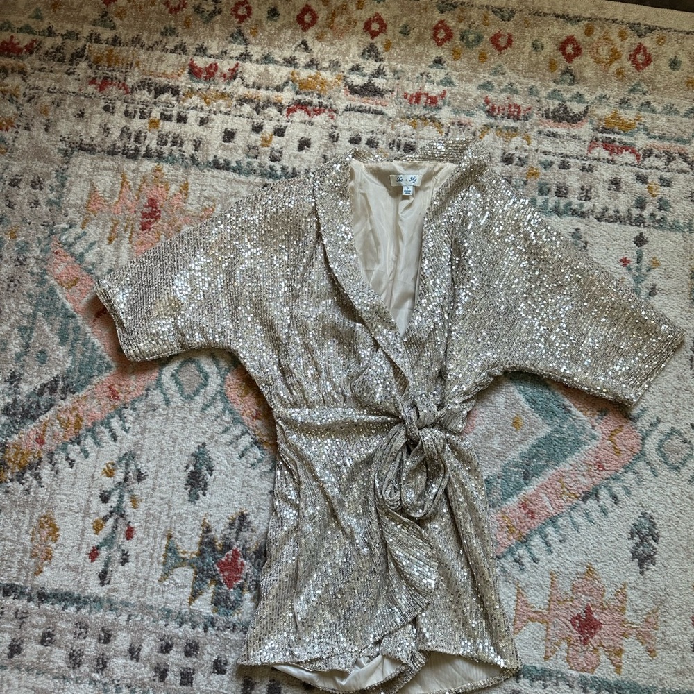 Silver Sequin Wrap Romper